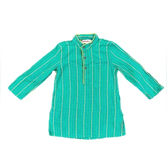 Fabindia • Kids Green Printed Kurta - Picture 1 of 8